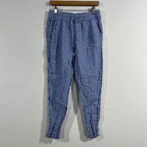 HM Fisherman Euro Summer Striped 100% Linen Drawstring Pants Women 6 Preppy Boho